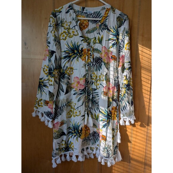 Blue Island Coverup swim tropical dress womens L - Picture 6 of 13